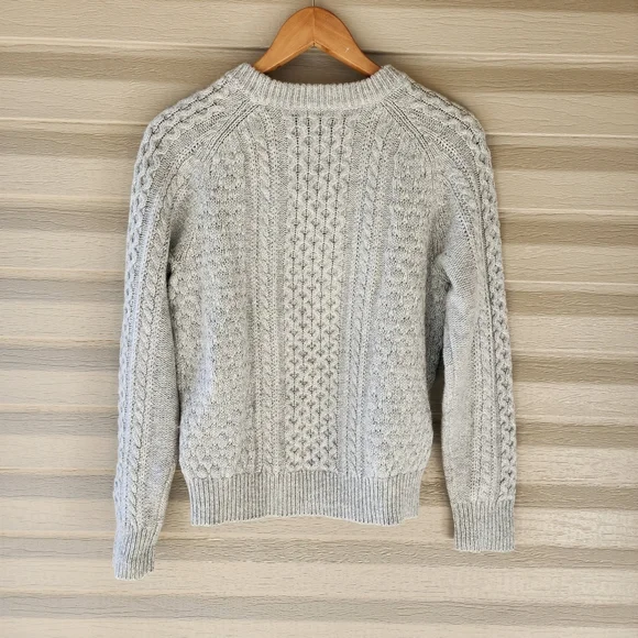 J. Crew Popcorn cable knit gray sweater Crew & Scoop Necks